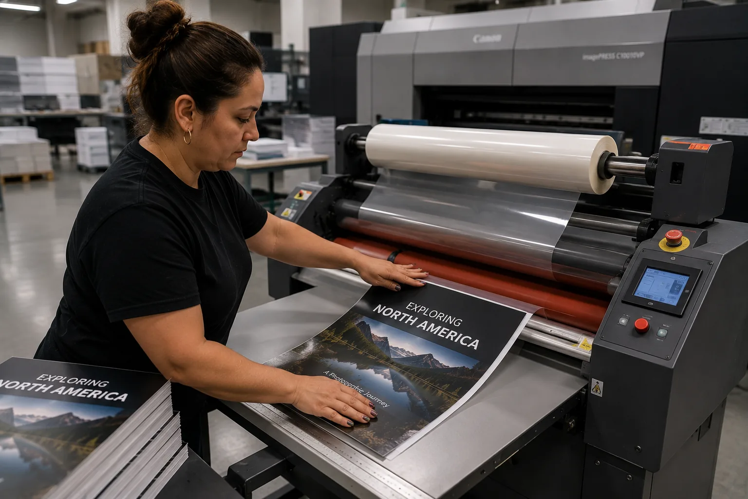 Laminating printed book covers on the finishing line