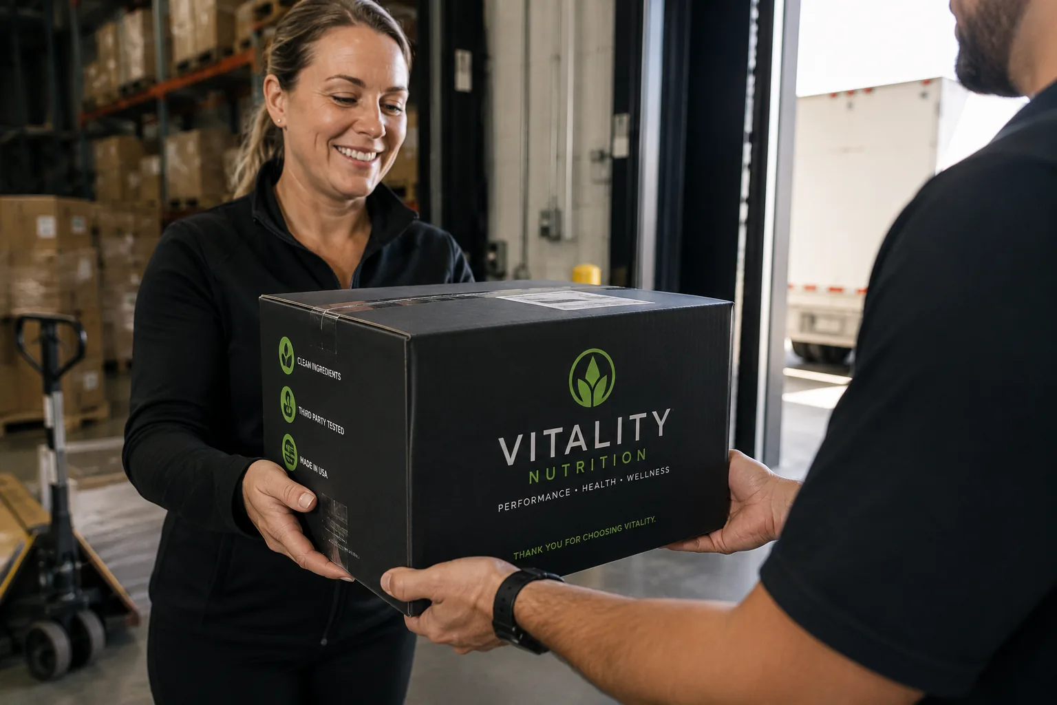 Argo team member handing off a fully branded custom shipping box