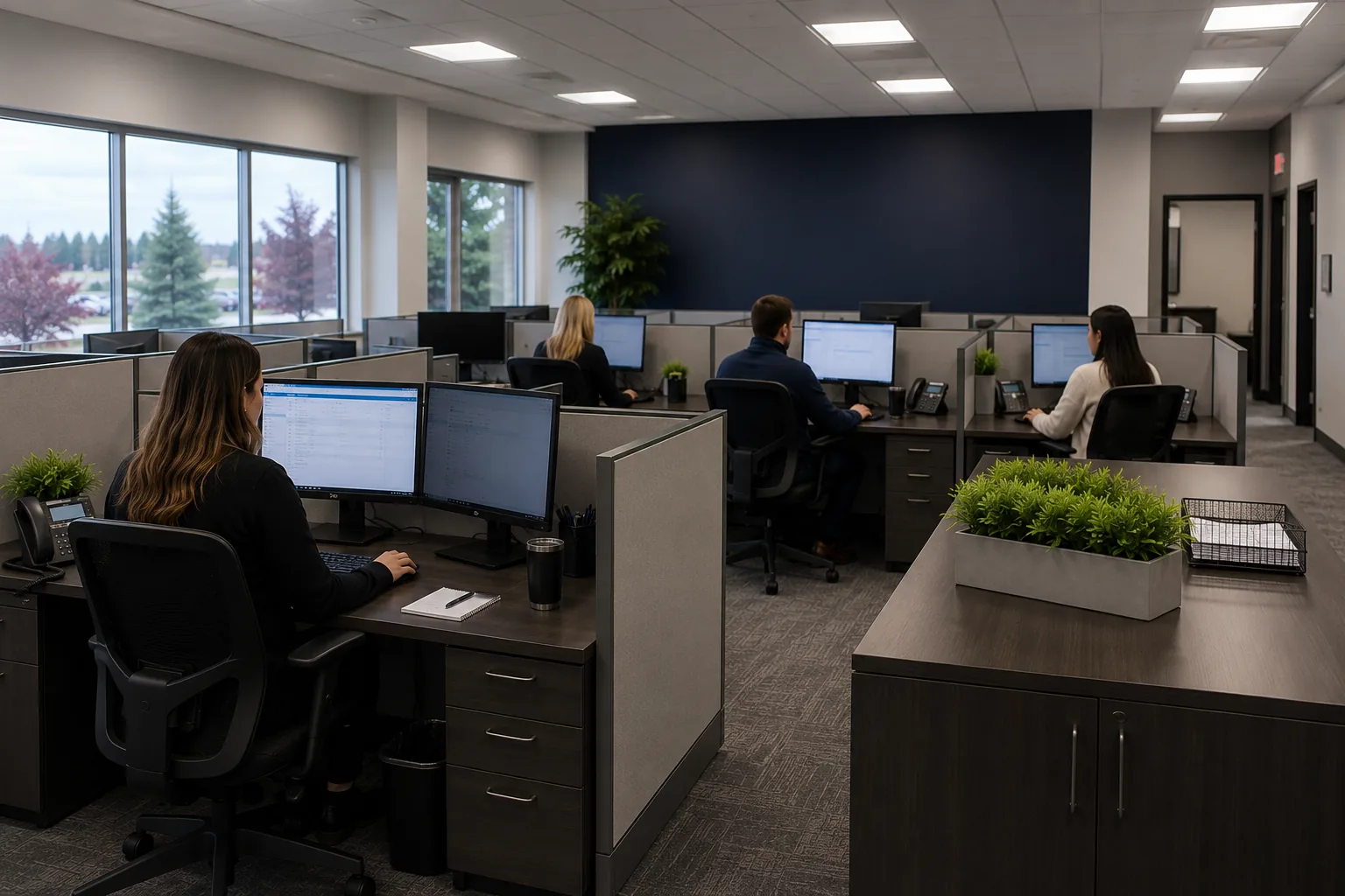 Argo team members working together in the office beside the warehouse