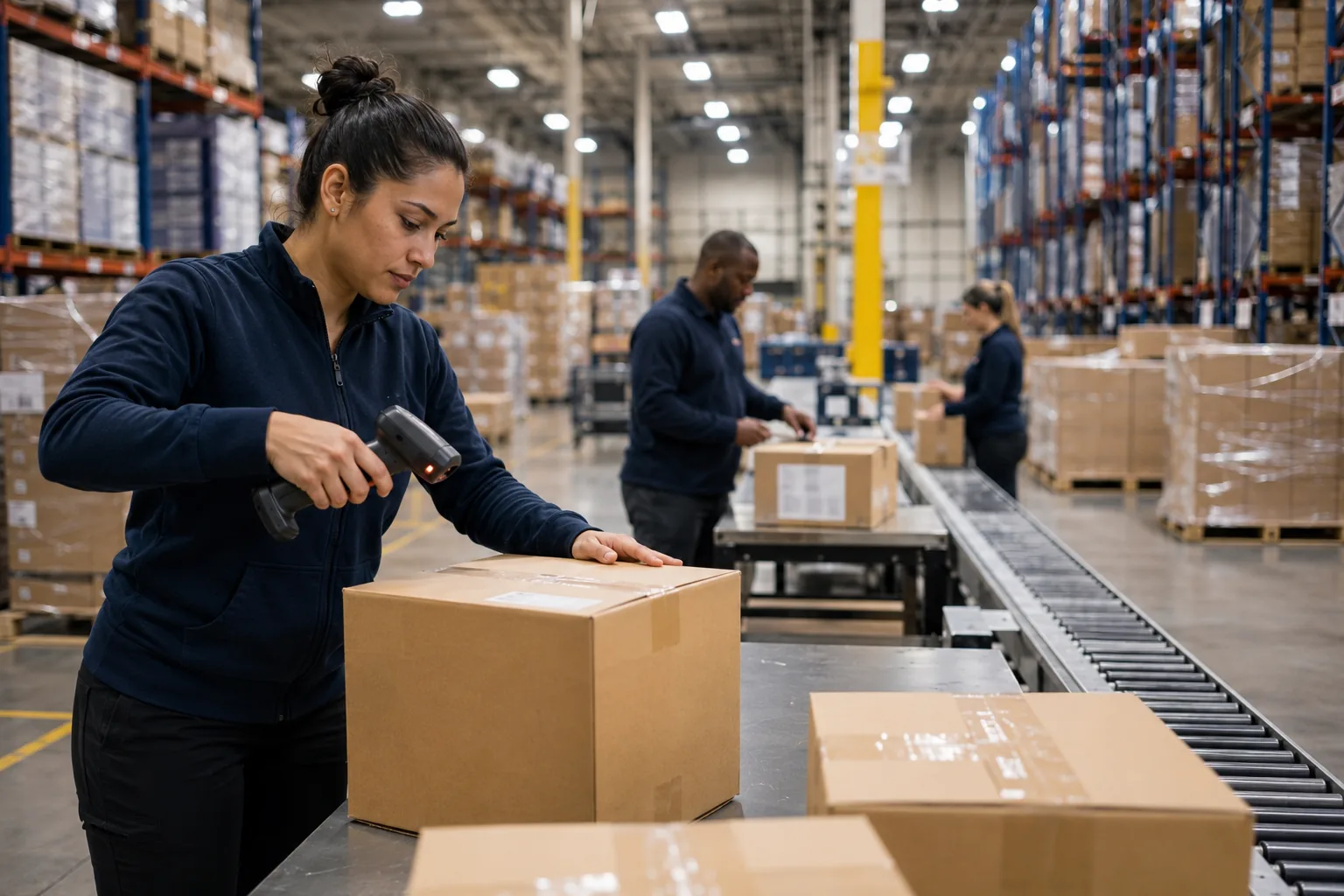 Orders moving along the pick and pack conveyor in an Argo facility