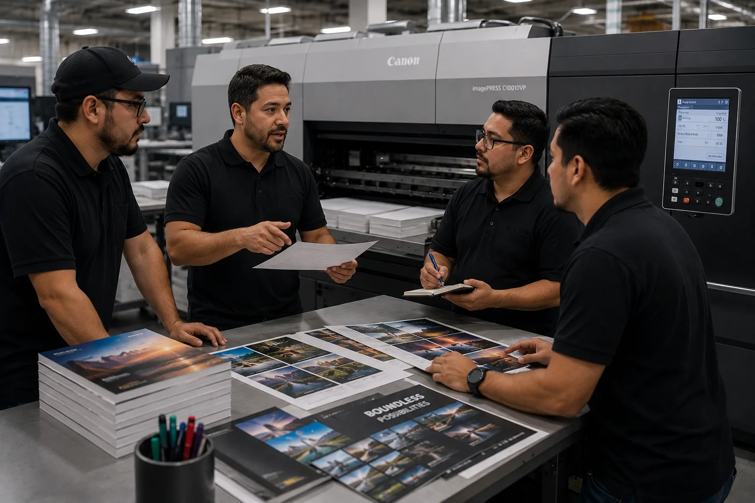 Press operator checking a printed proof against artwork at an Argo facility