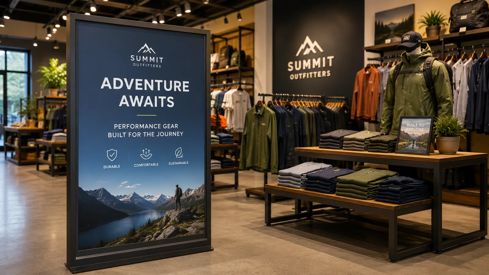 Printed retail signage and branded display in a store setting