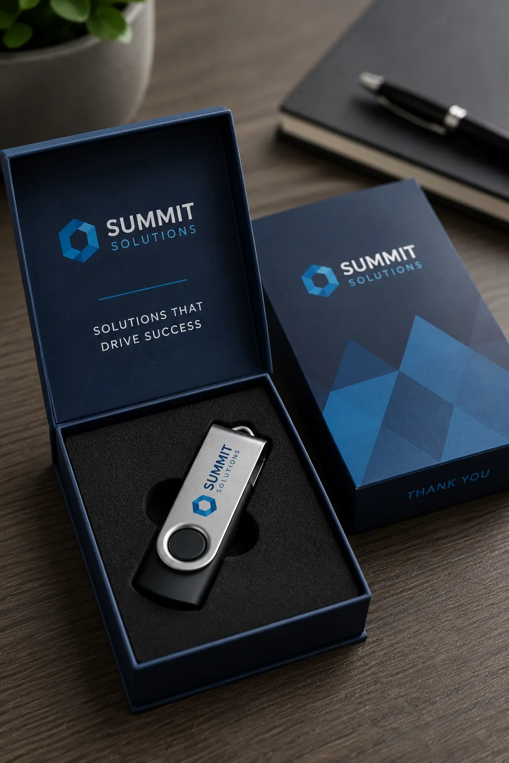 Custom USB drive presented in a branded gift box
