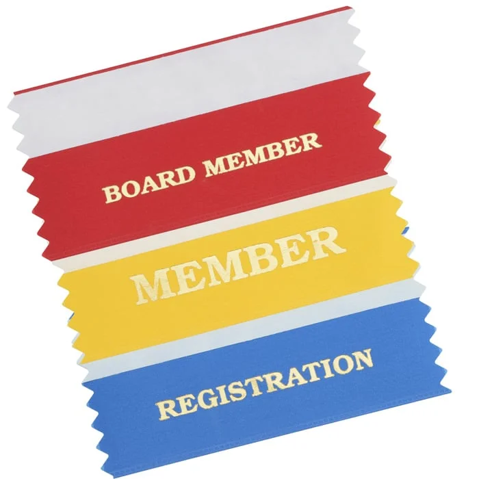 Foil-stamped badge ribbons in assorted colors